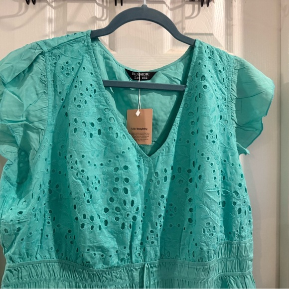 BloomChic Aqua Eyelet Dress - Picture 3 of 4